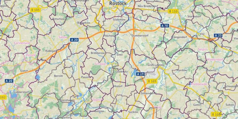 Karte des Landkreises Rostock