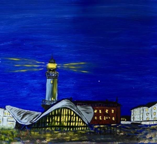 Wolf Herondis_Warnemünde mit Leuchtturm und Teepott